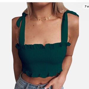Dark green stretch crop top with bow straps